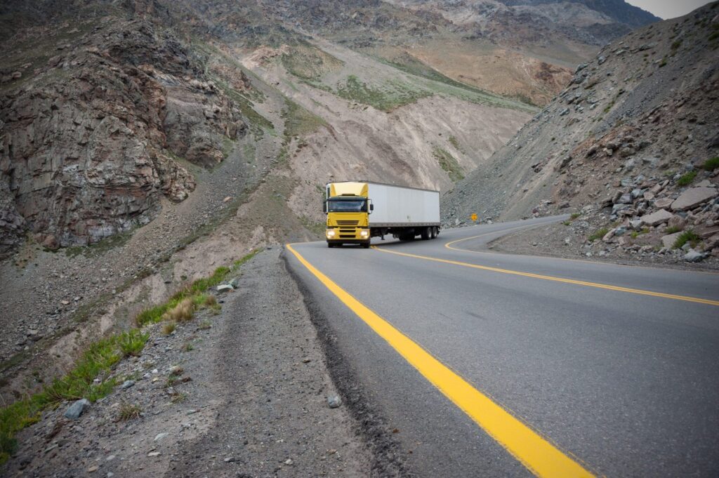 Heavy truck steep hill hairpin